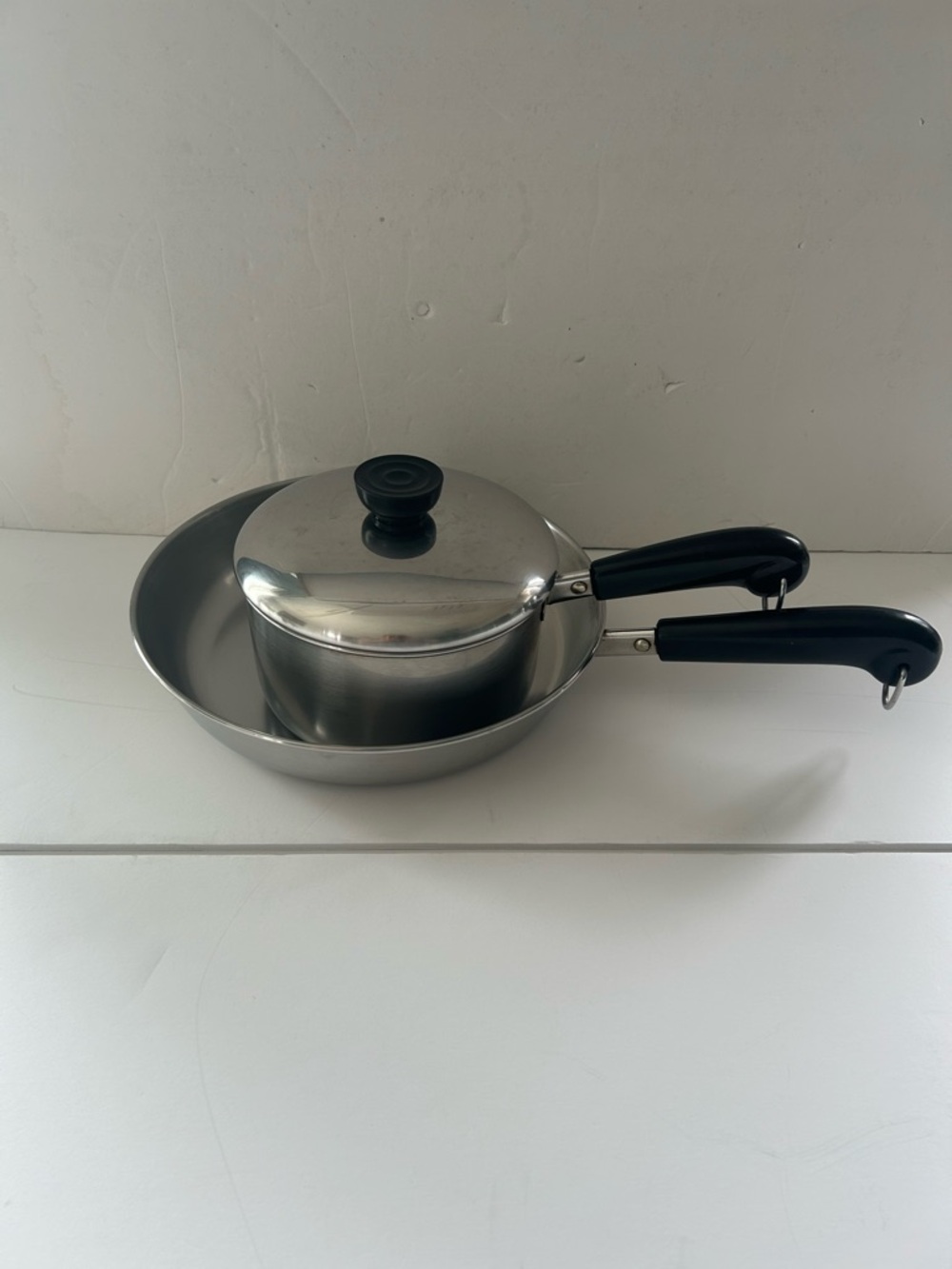 Stainless Steel Frypan and Saucepan Set with Black Handles - Silver